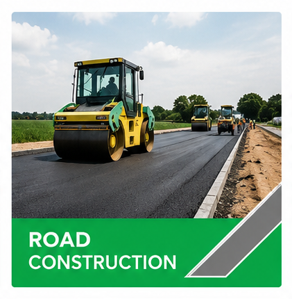 Road construction project with asphalt paving machinery