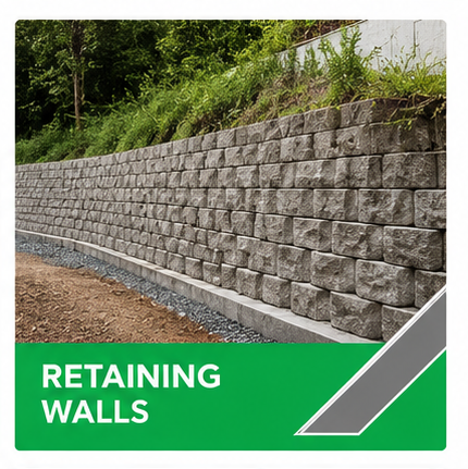 Retaining wall construction with reinforced stone blocks